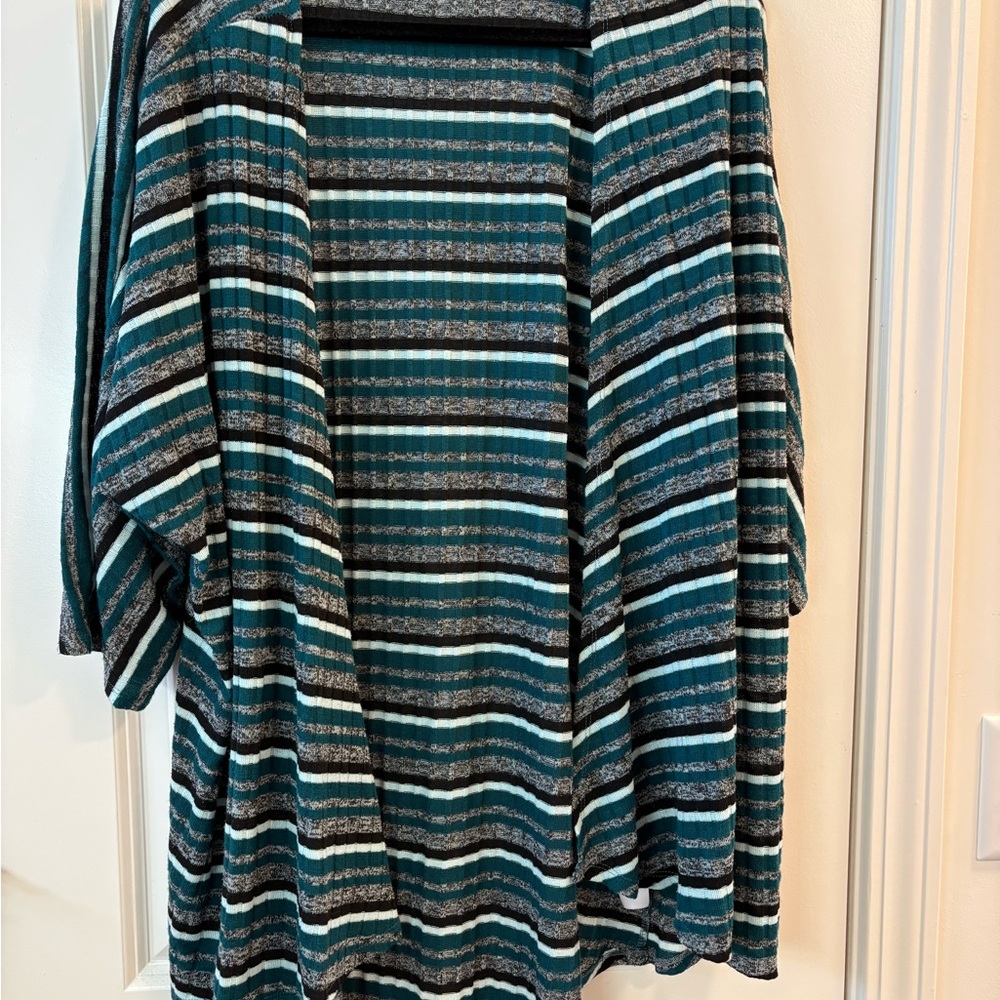 LuLaRoe Striped Cardigan in Teal and Black